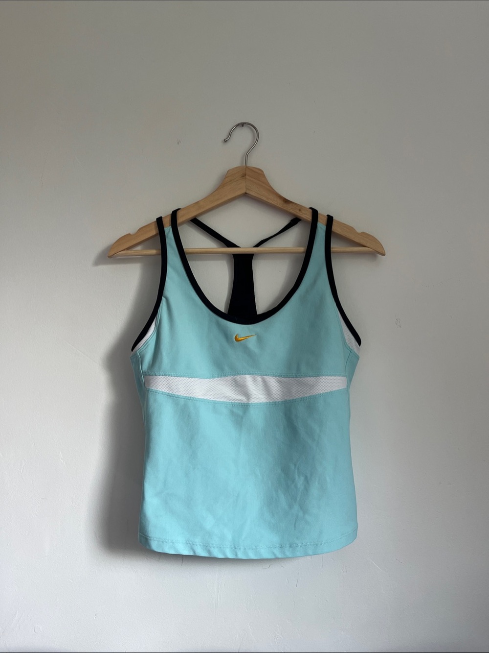 Nike Light Aqua Dri-fit Athletic Tank with White Stripe and Gold Swoosh